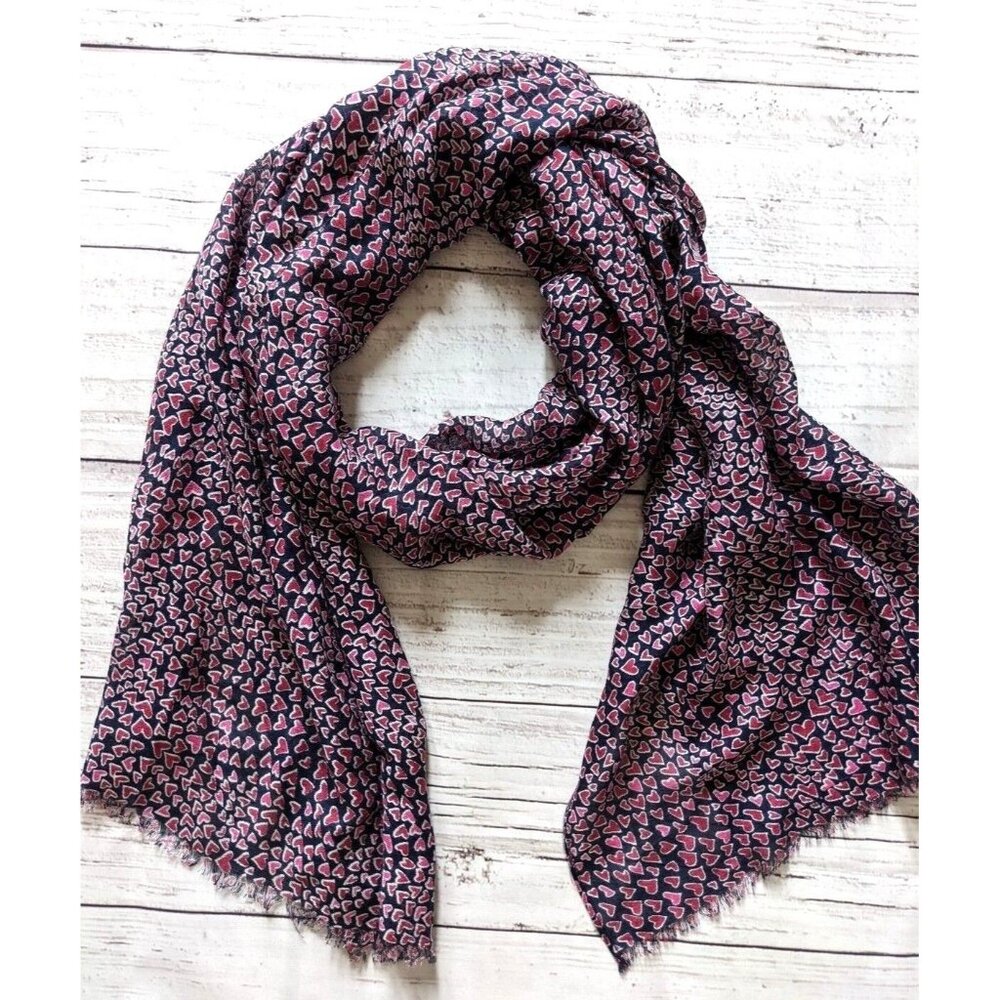 Olsen Women's Scarf Wrap All Over Hearts Print Frayed Edge Rectange One Size
